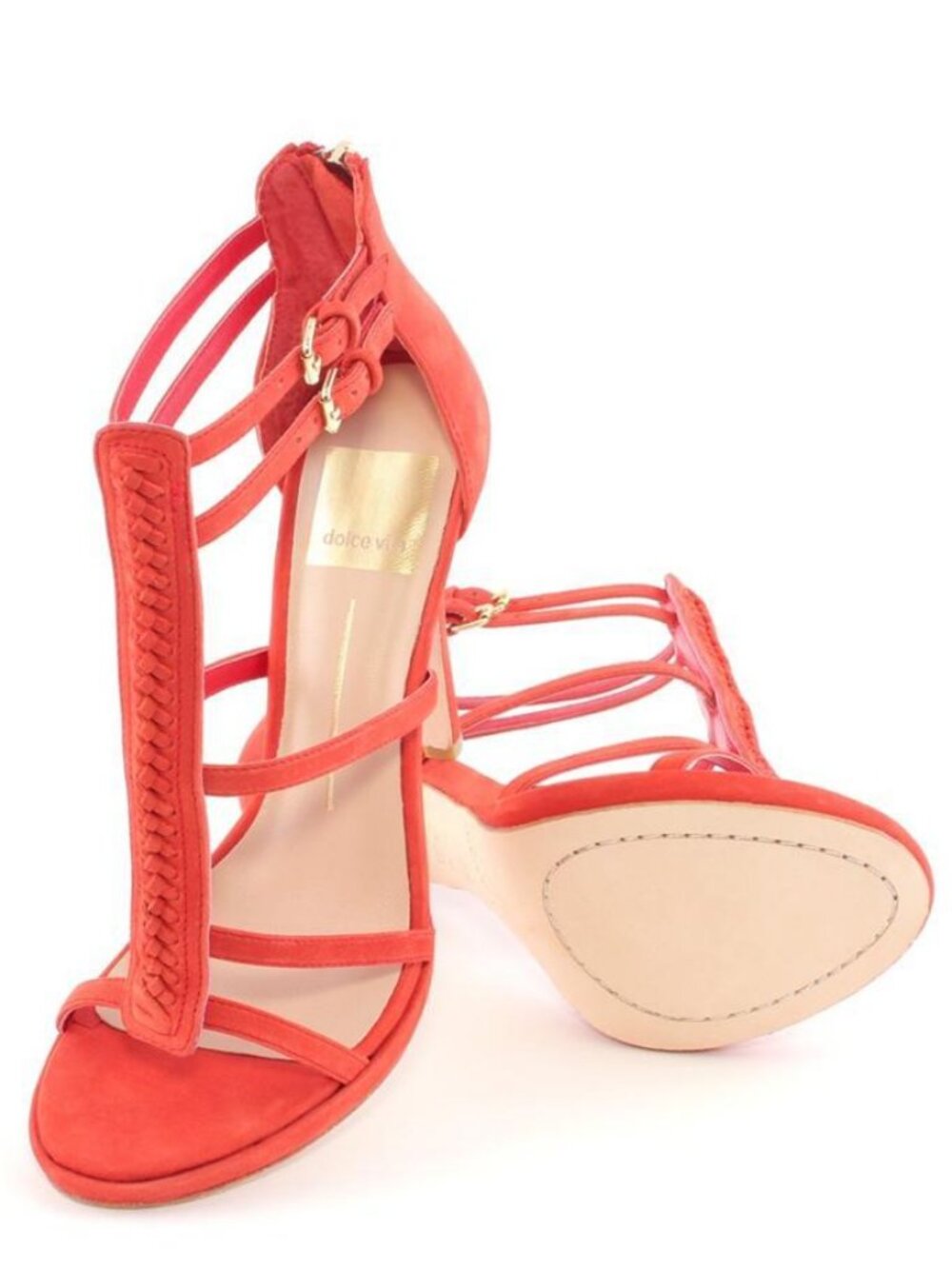 Dolce Vita Camila Red Coral Nubuck Strappy High Heel Sandal
